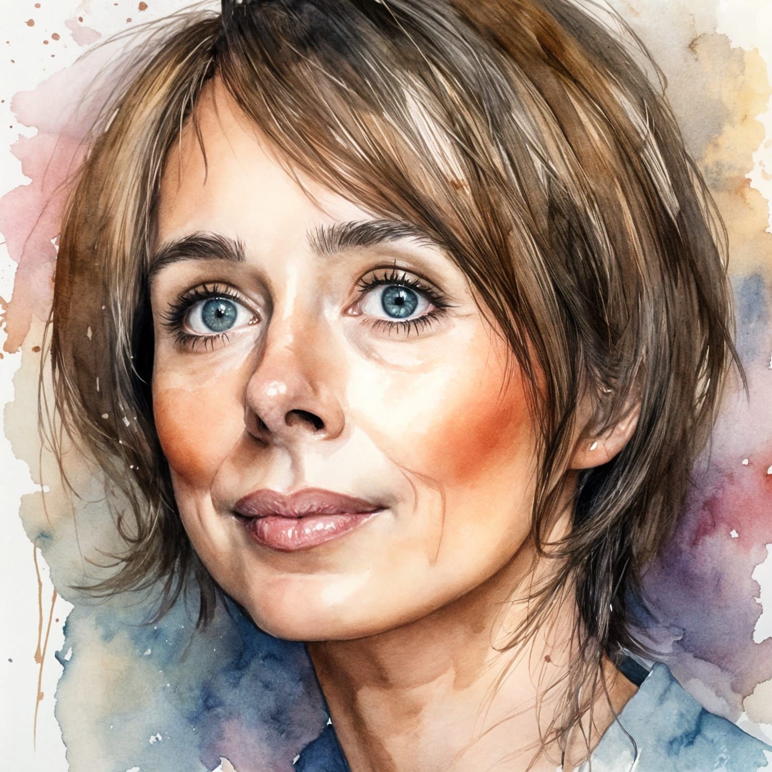 Watercolor Portrait of Brunette Woman in Gentle Repose