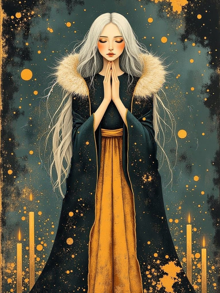 Mystical Elven Healer in Furry Cloak