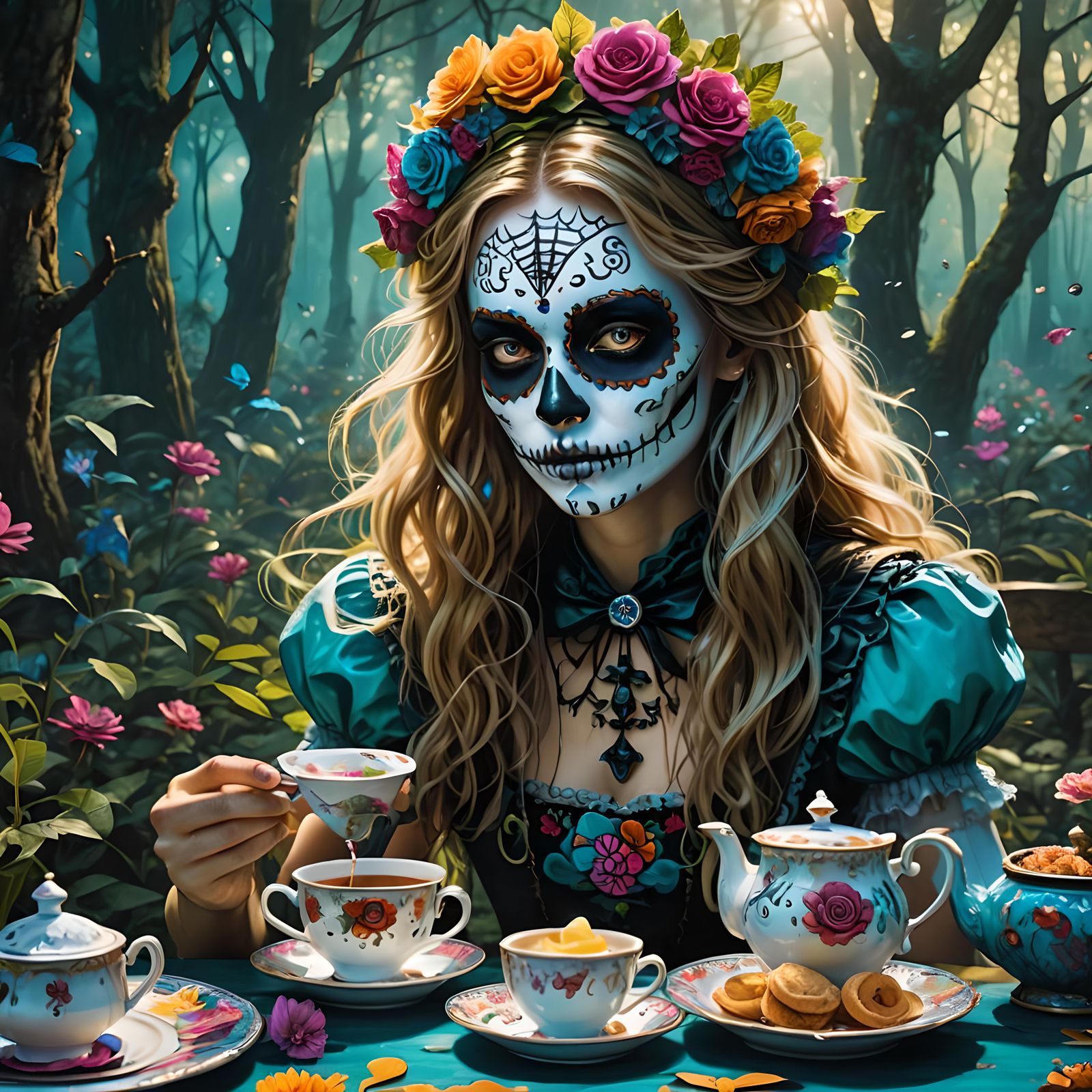 Bioluminescent Day of the Dead Alice's Tea Party