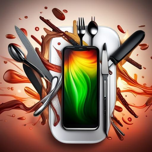 Hyperrealistic Smartphone with Fold-Out Utensils Concept Art