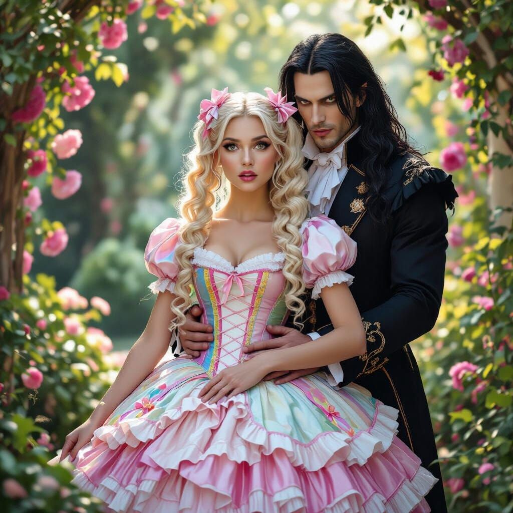 Vampire King Showcases Shocked Ballerina in Garden