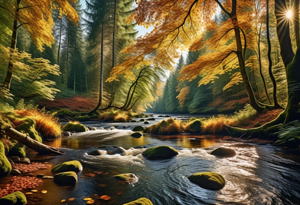 Serene Autumn River Through Lush Forest