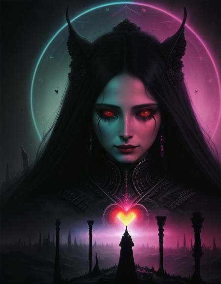 Surreal Rainbow Nightmare Heart in Digital Art Style