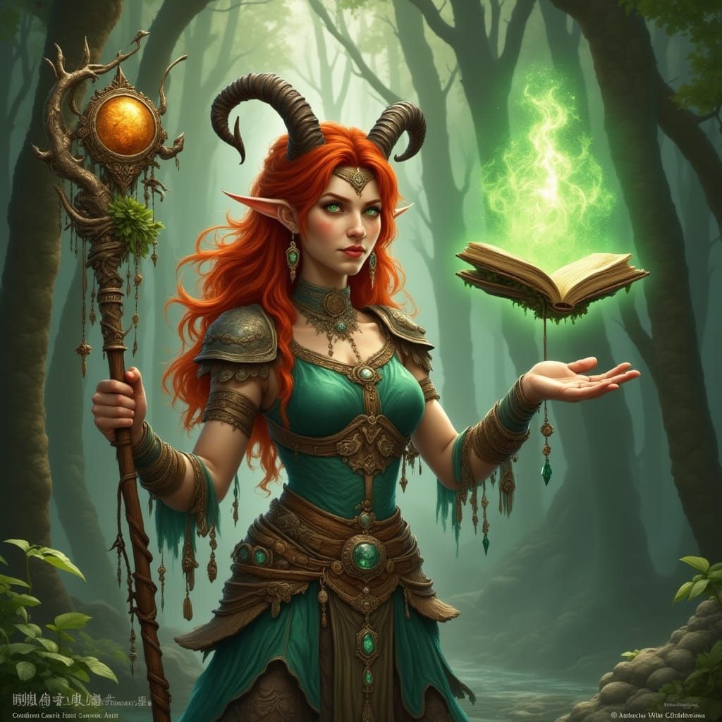 Enchanted Satyr Druidess Amidst Whimsical Forest