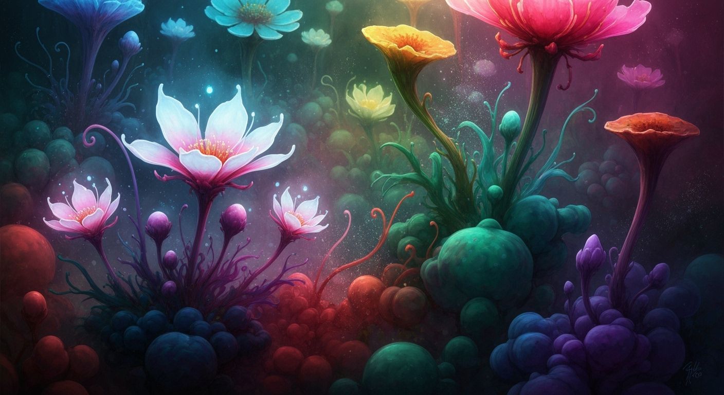 Alien Garden in Vibrant Alcohol Ink Style