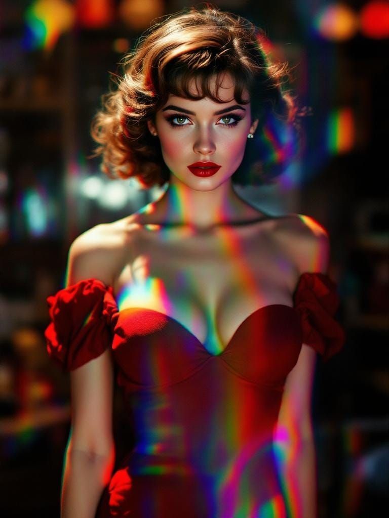 Prismatic 1950s Pin-Up with Spectrum Splitting Effect