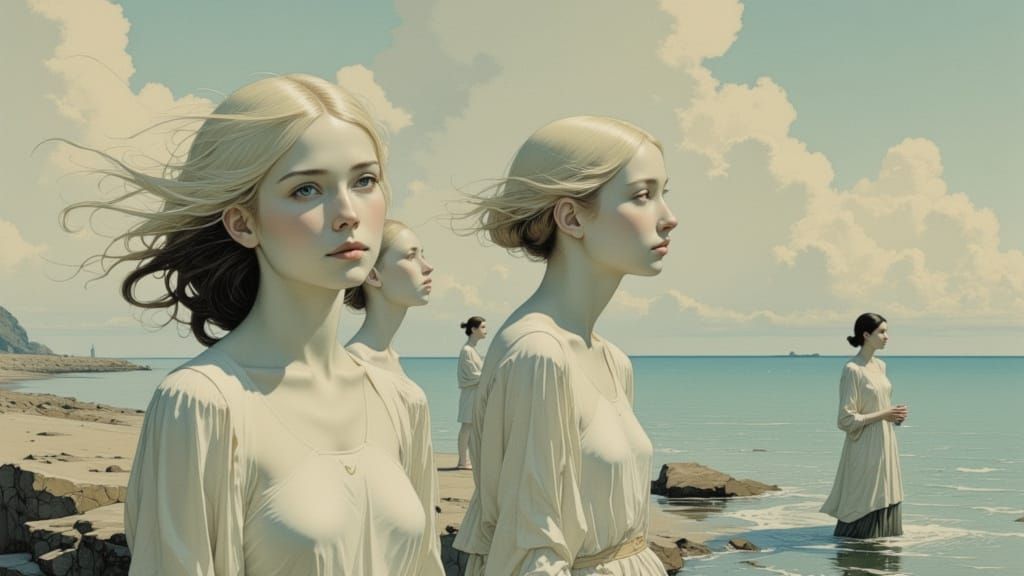 Pale Figures Portrait at Shore in Dynamic Lighting