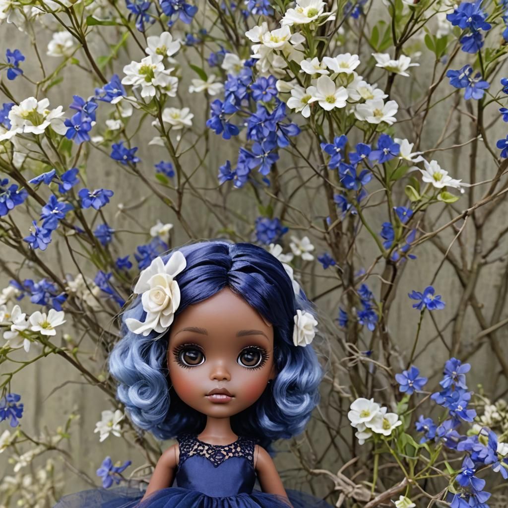 Blythe Doll in Blue Gown Among Bluebonnets
