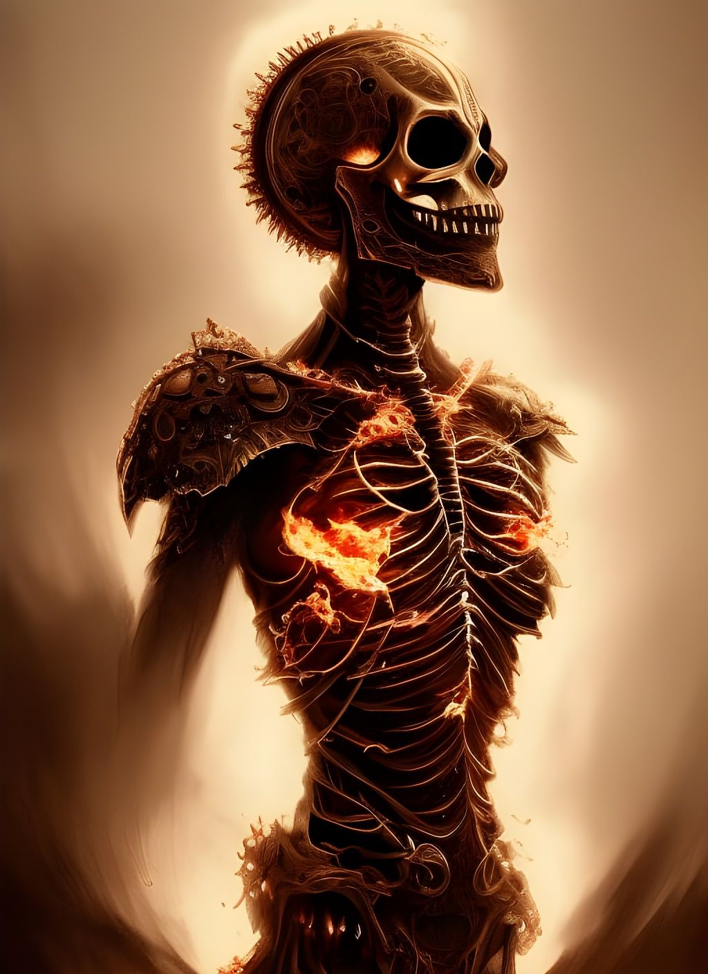 Dark Fantasy Skeleton Queen in Flame Armor