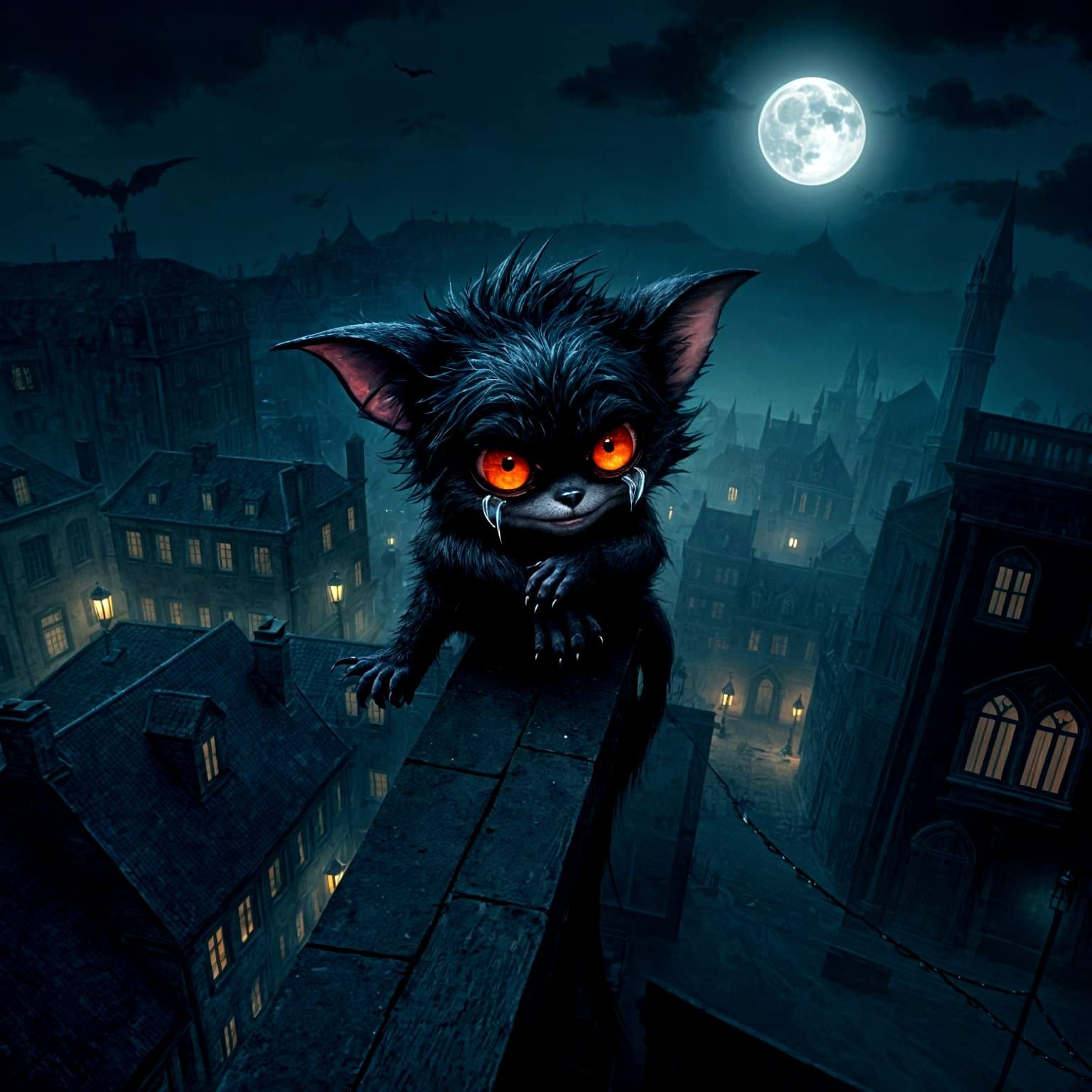 Gothic Illustration: Adorable Creature in Eerie City
