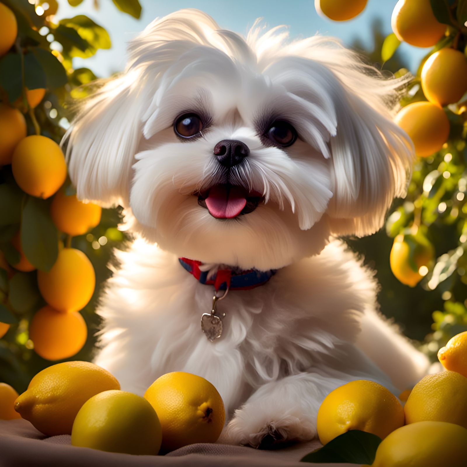 Adorable Maltese Puppy Surrounded by Lemons