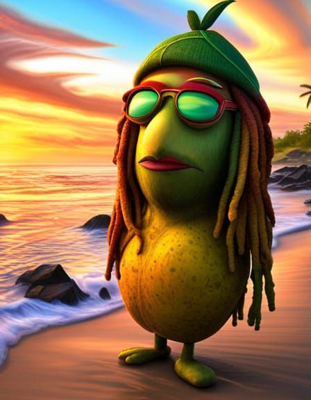 Cool Cartoon Mango with Rasta Colors in Hawaii