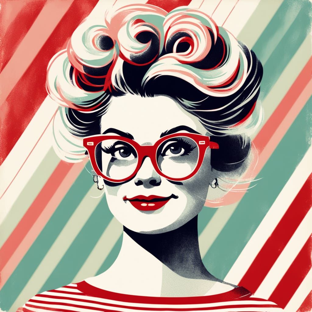 Retro Woman with Striped Hairdo in 50s Style