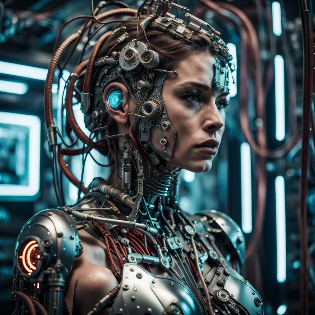Cyberpunk Cyborg Woman with Intricate Electronics