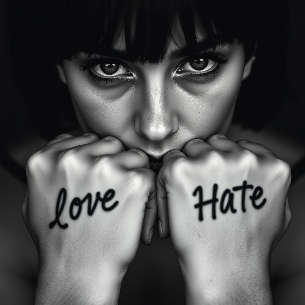 Woman's Intimate Portrait with Contrasting Tattoos