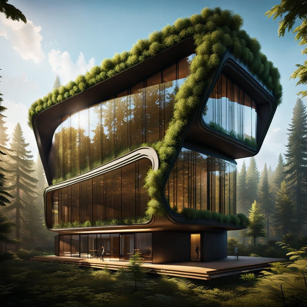 Minimalist Building Design Concept Art in Forest