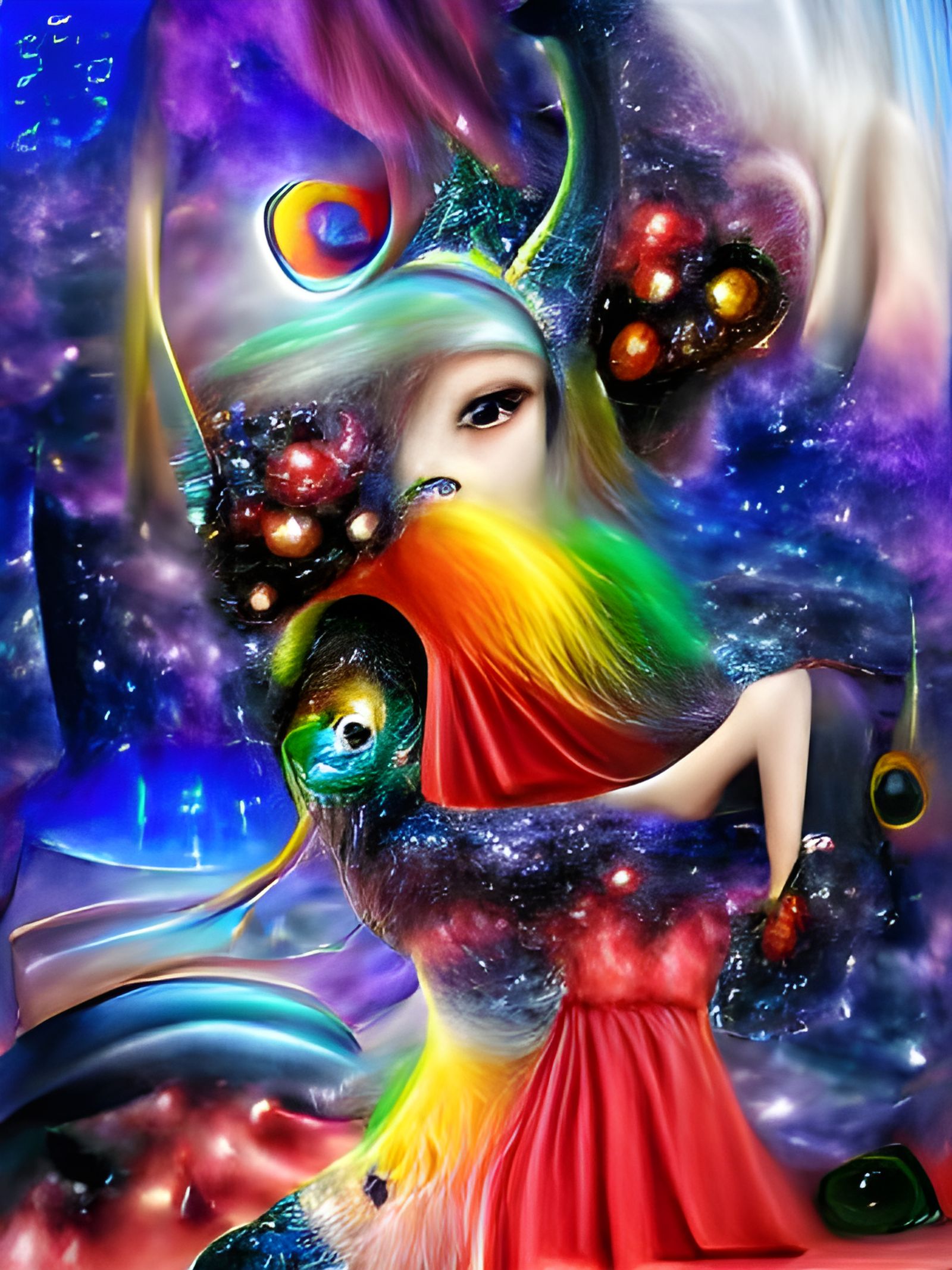 Cosmic Rainbow Goddess in Surreal Style