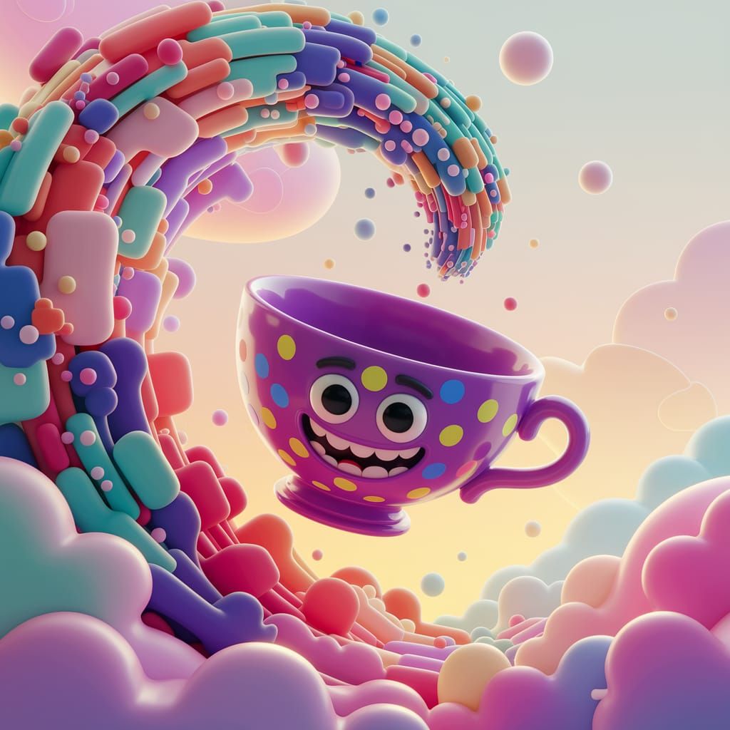 Floating Teacup in Dreamy 3D Render