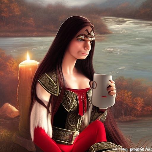 Beautiful Tan Elf Warrior with Red Hair and Star of David Ar...