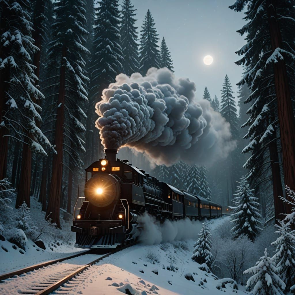 Majestic Black Train in Redwood Wilderness