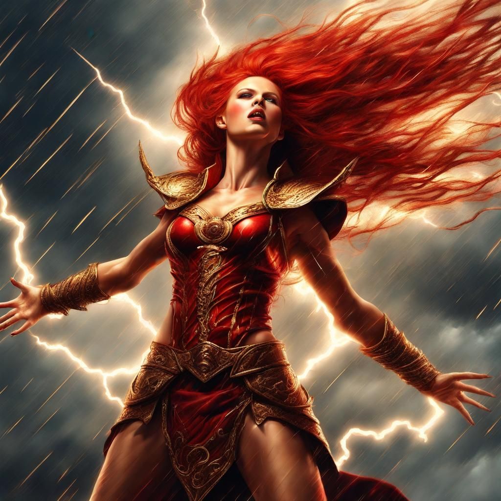 Warrior Woman Absorbing Storm Energy: Fantasy Art