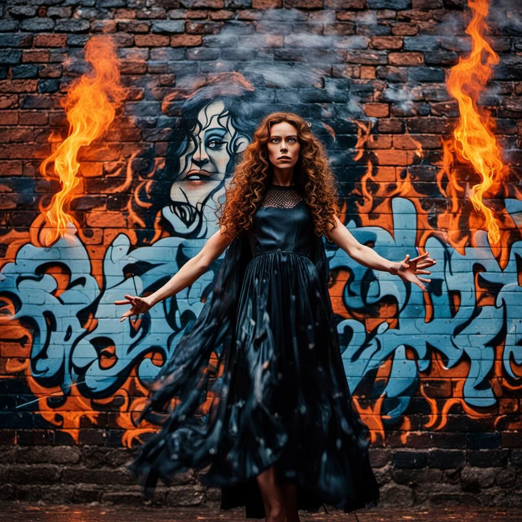 Graffiti Art: Woman on Pyre, Cinematic Style