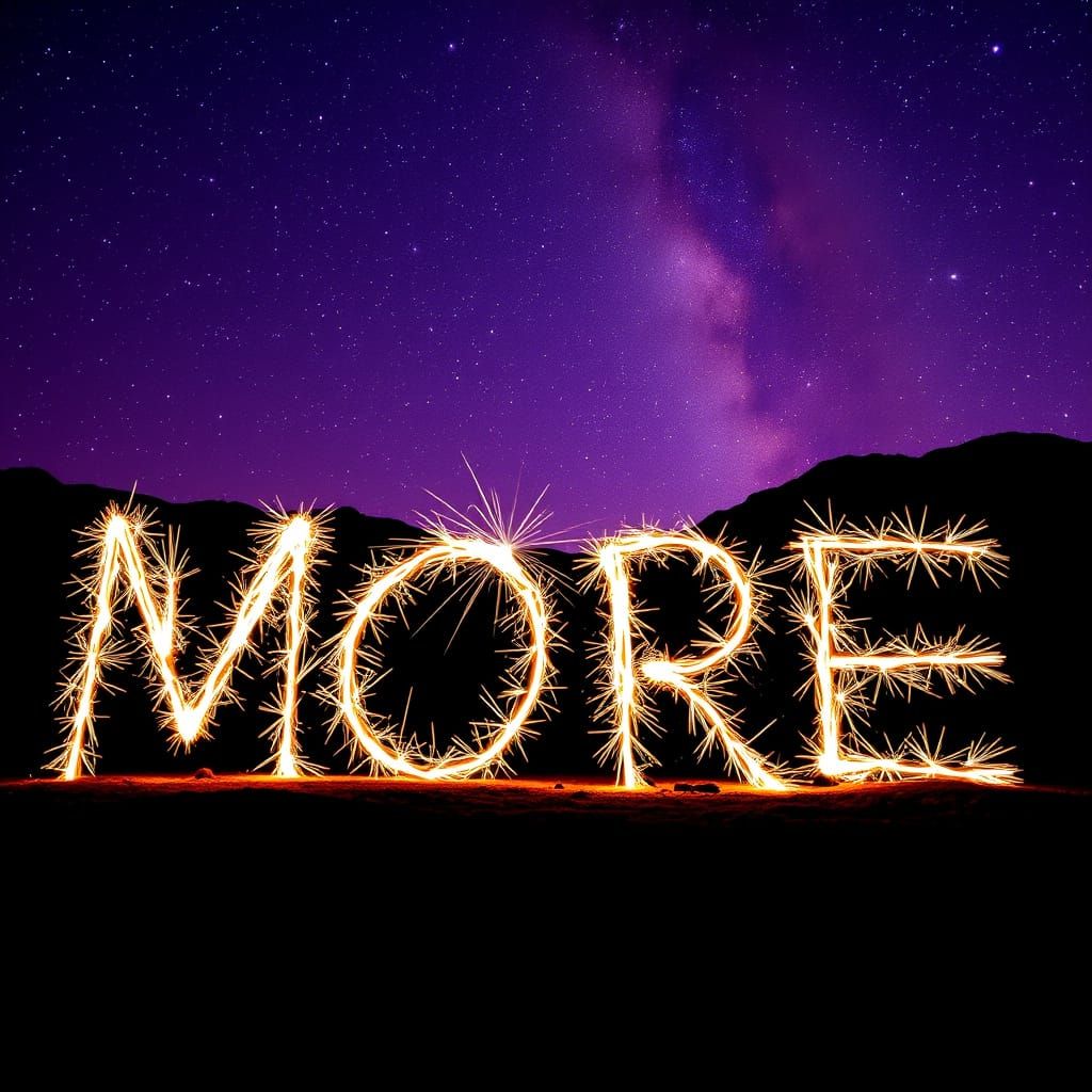 Fireworks Spell "MORE" in Starry Night Sky