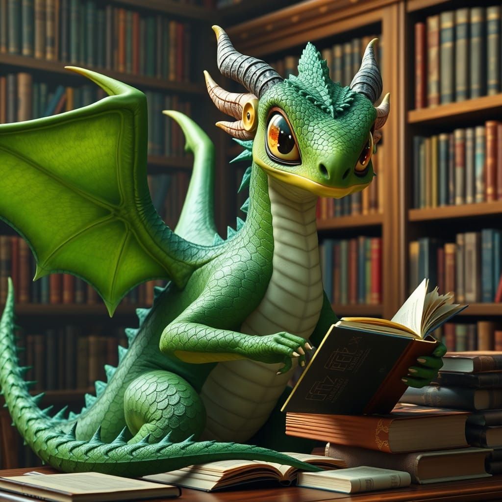 Sagittarius Dragon in Enchanted Library Study