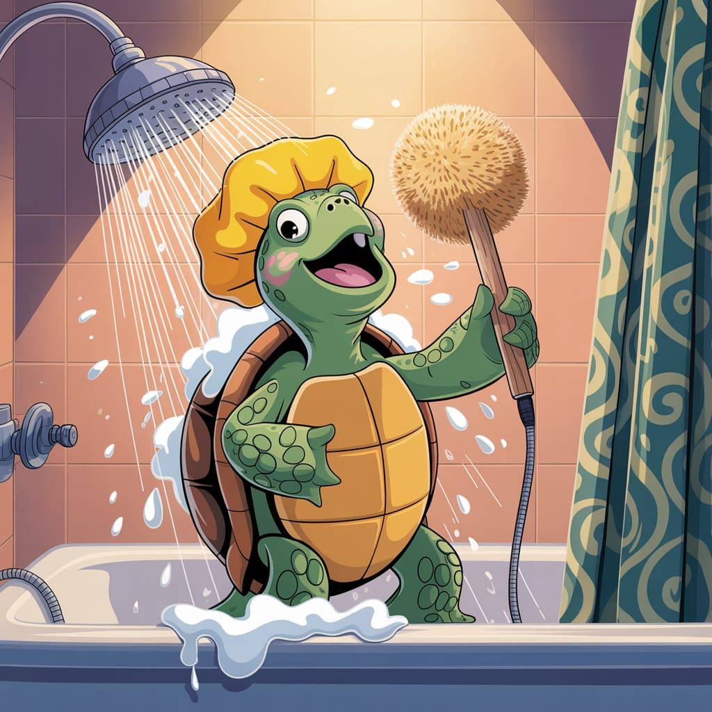 Turtle's Shower Concert: A Whimsical Digital Painting