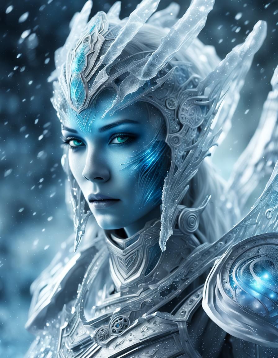 Icy Alien Princess in Frosty Armor Sci-Fi Art