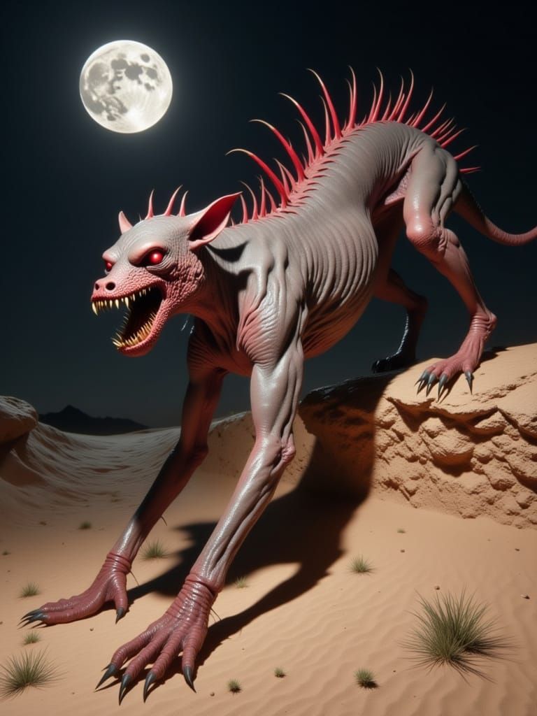 Chupacabra Monster Growling in Desert Night