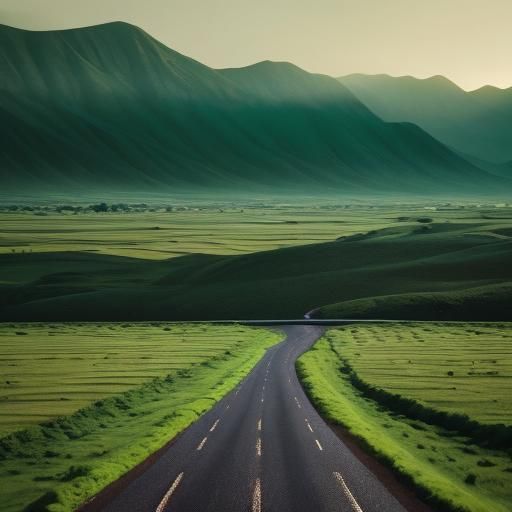 Lonely Road Through Green Valley: Cinematic Film Still