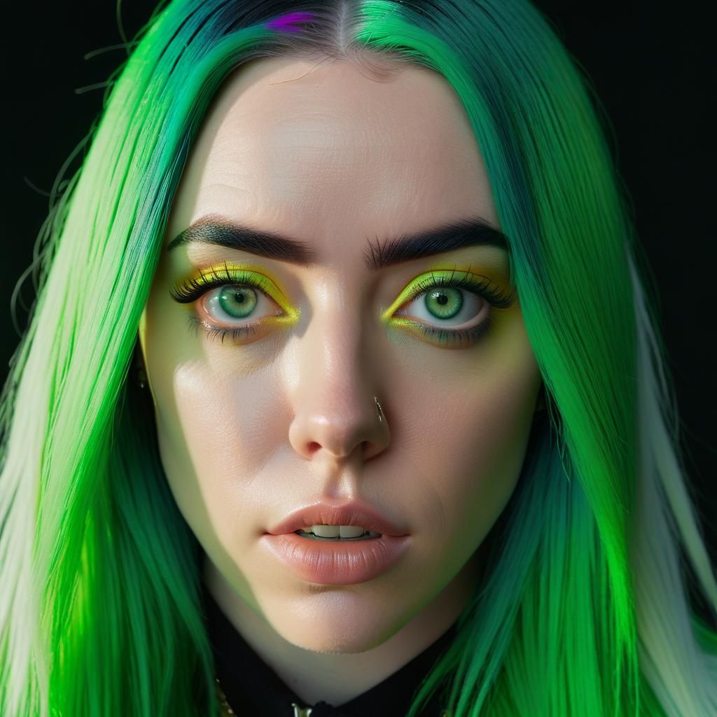 Realistic Portrait of Woman with Green Hair