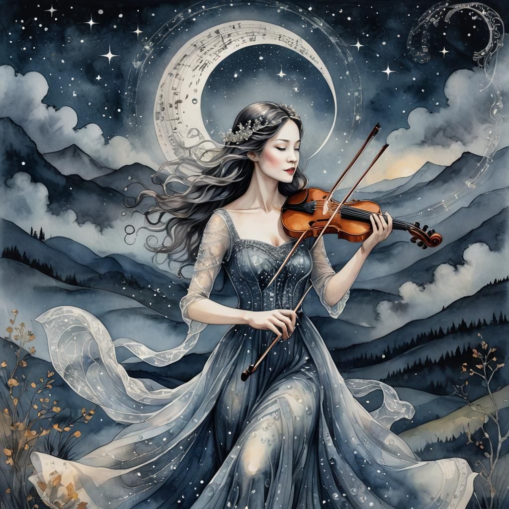 Crystal Woman Violin Astral Landscape in Unreal Engine