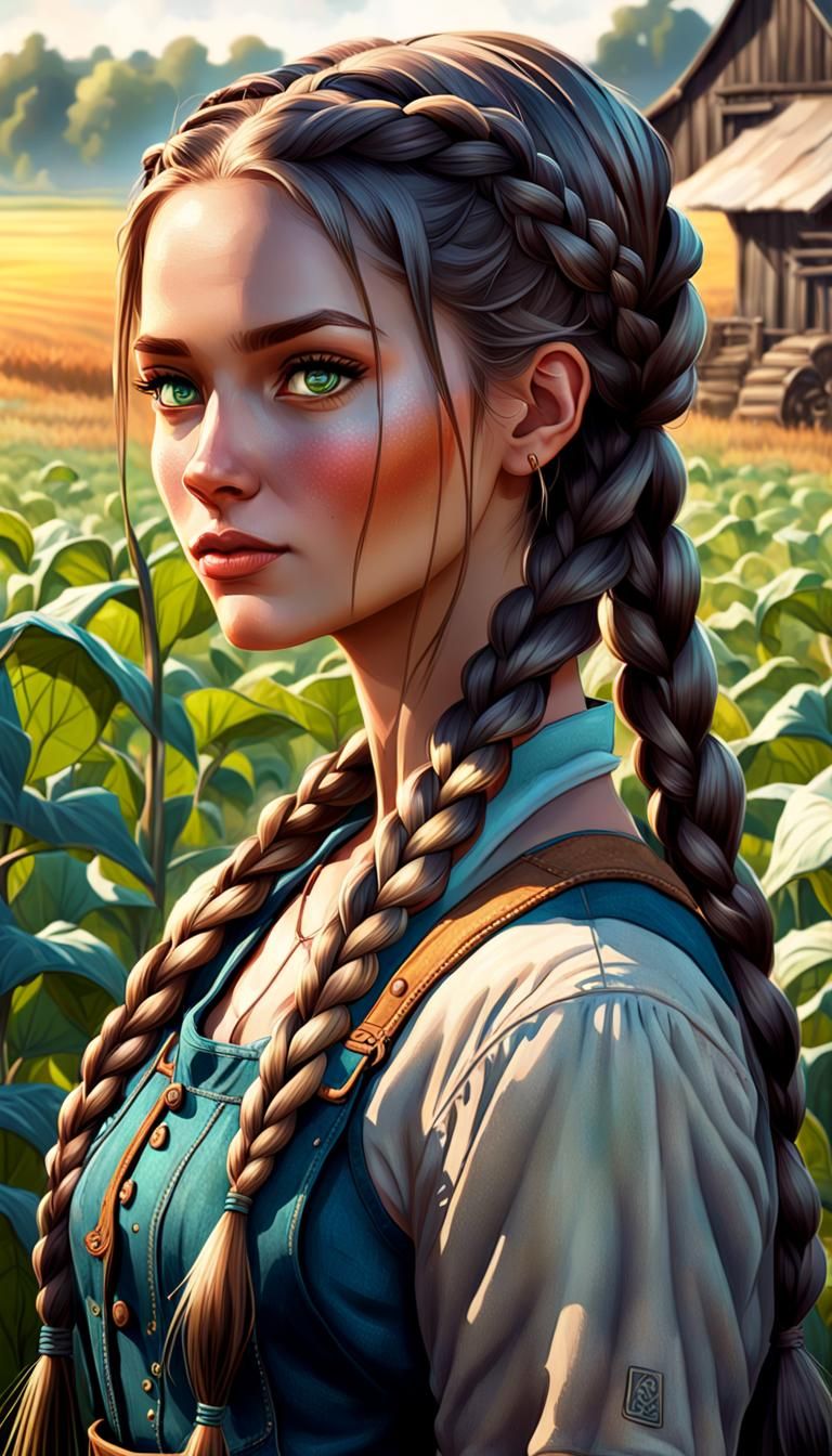 Beautiful Woman in Farm Clothes Portrait