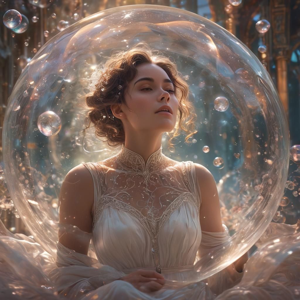 Woman in Fractal Bubble: Art Nouveau Fantasy