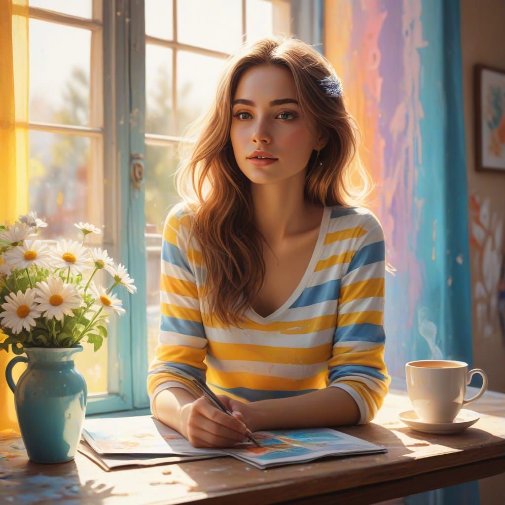 A Beautiful Russian Woman in a Vibrant Summer Scene, Inspire...