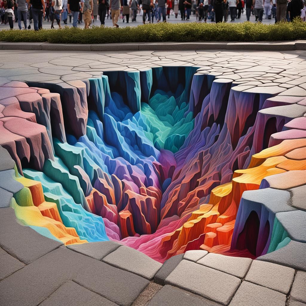 Crystal Cave: Mesmerizing 3D Chalk Art Illusion