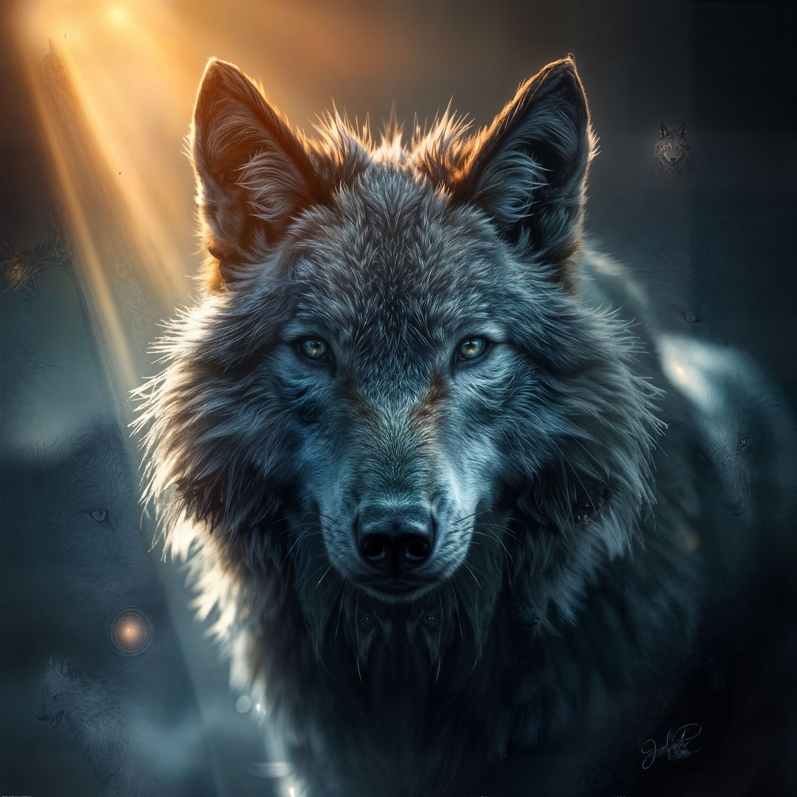 Fantasy Wolf in Ethereal Fantasy Landscape