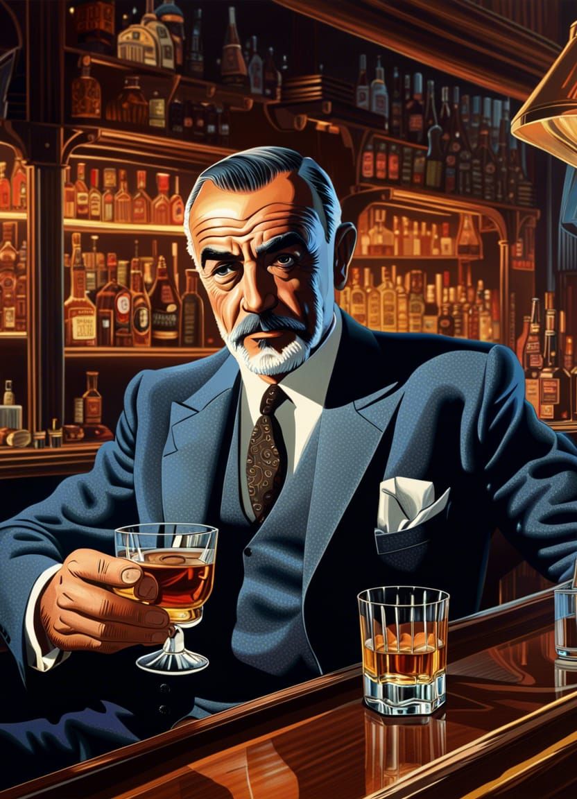 Connery-esque Secret Agent at the Bar, Hyperrealistic