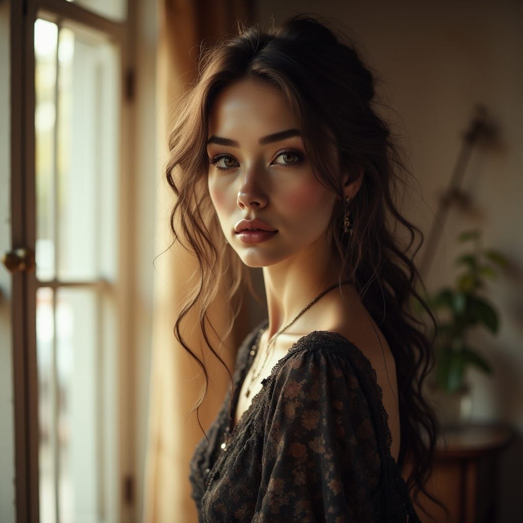 Hyper-Realistic Young Woman in Cinematic Portrait