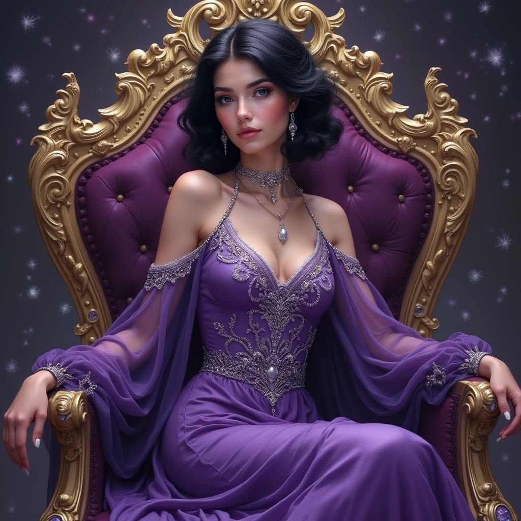 Magical Goddess on Throne in Art Nouveau Style
