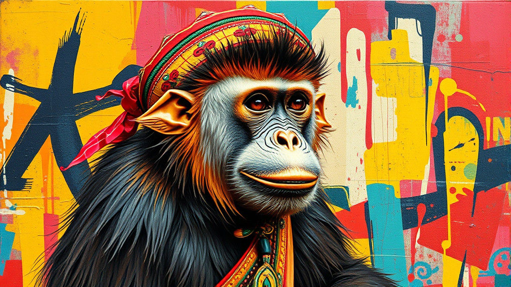 Orangutan in Indonesian Outfit: Neo-Impressionist Acrylic Pa...