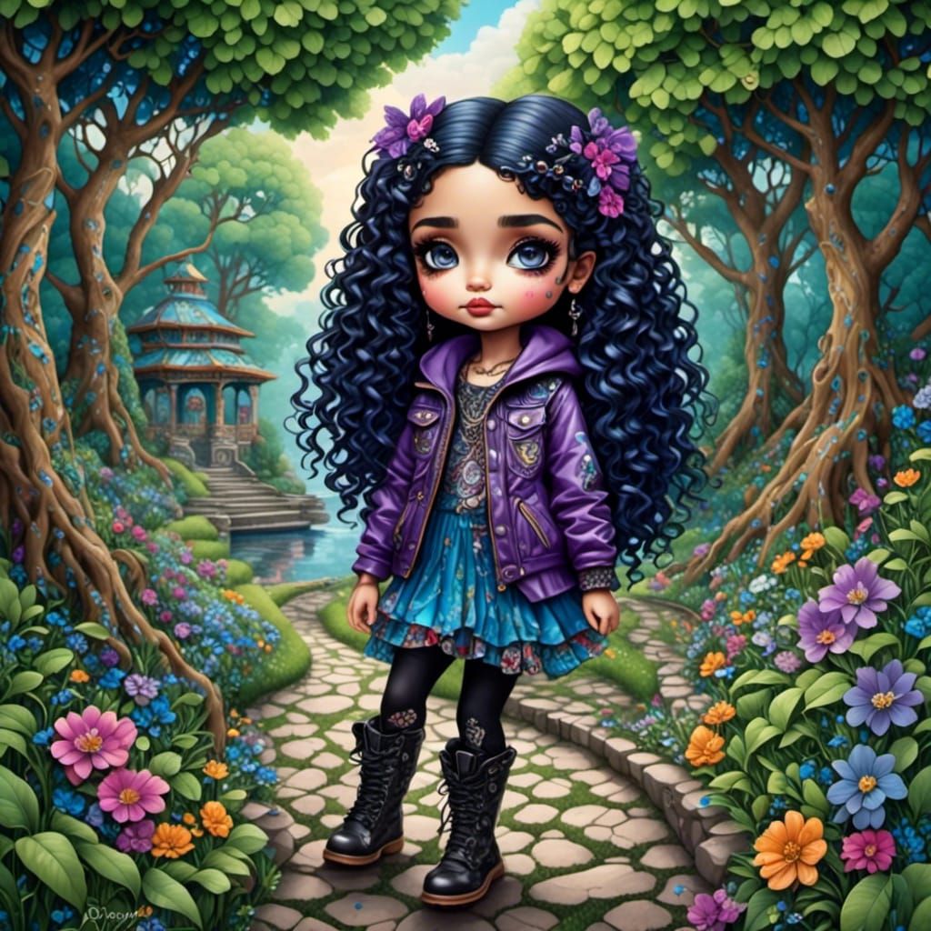 Chibi Girl with Braids in City Park, Anna Dittman Style