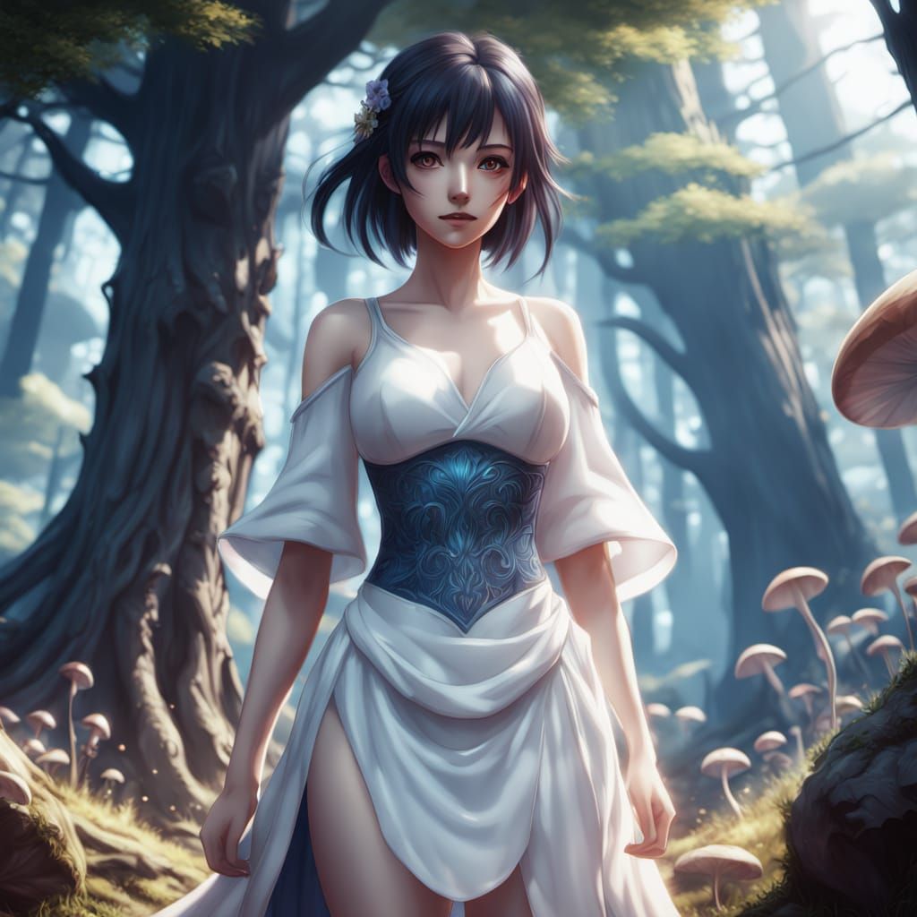 Anime Goddess in Vibrant Fantasy Landscape