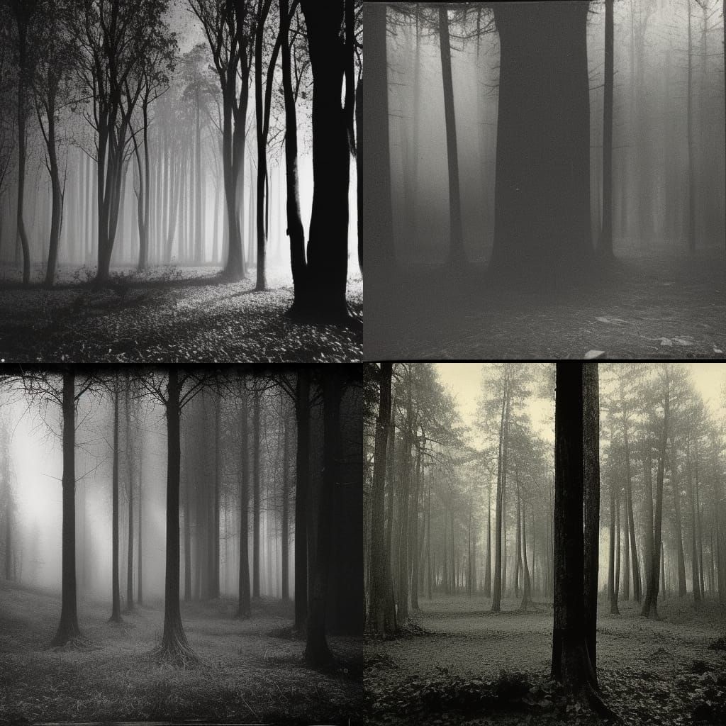 Eerie Haunted Forest Sunset in Surrealist Style