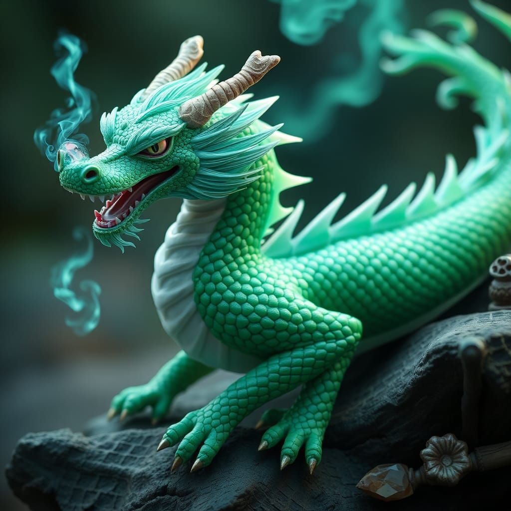 Dog-like Emerald Dragon with Blue Fire Breath