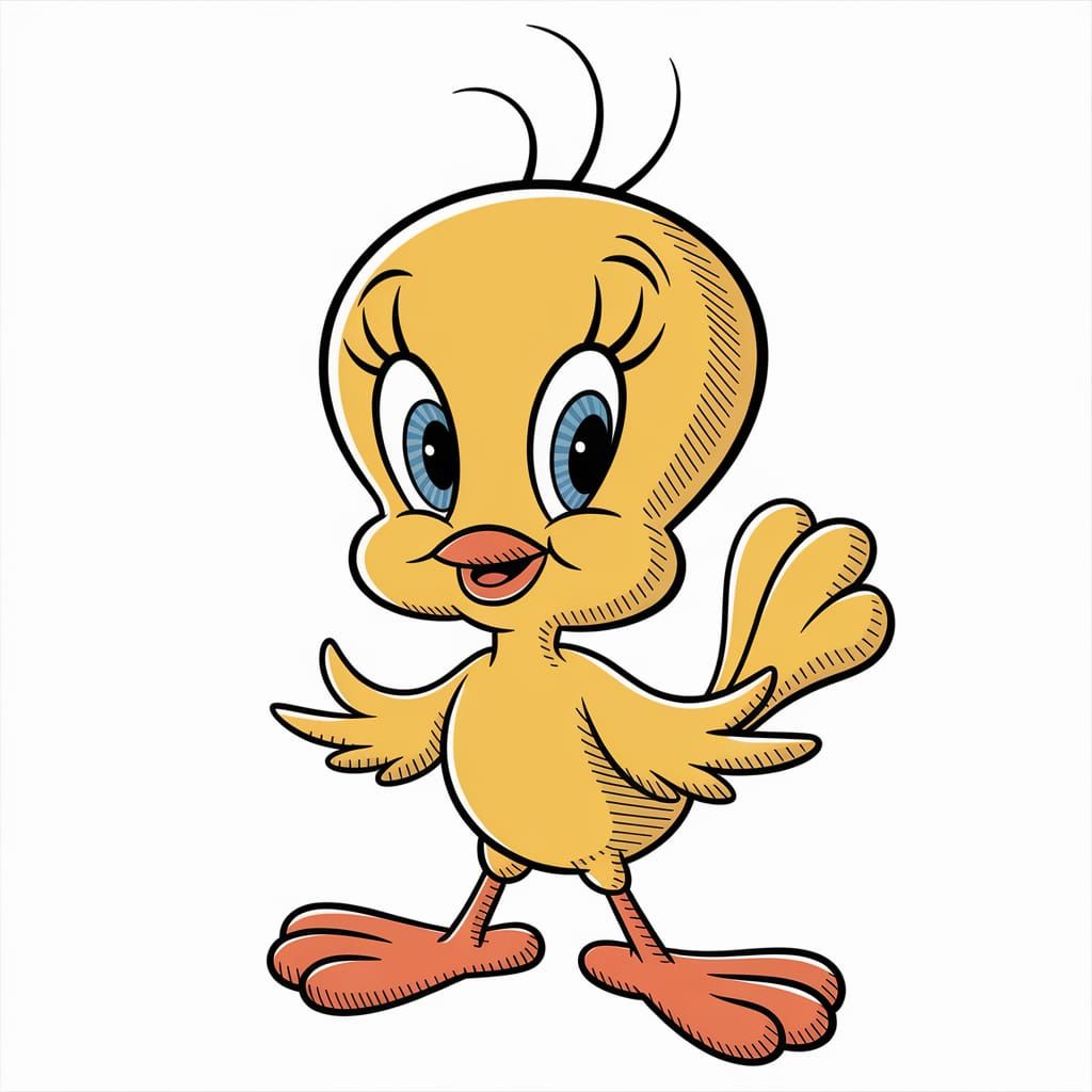 Tweety Bird Ink Line Art Cartoon Drawing