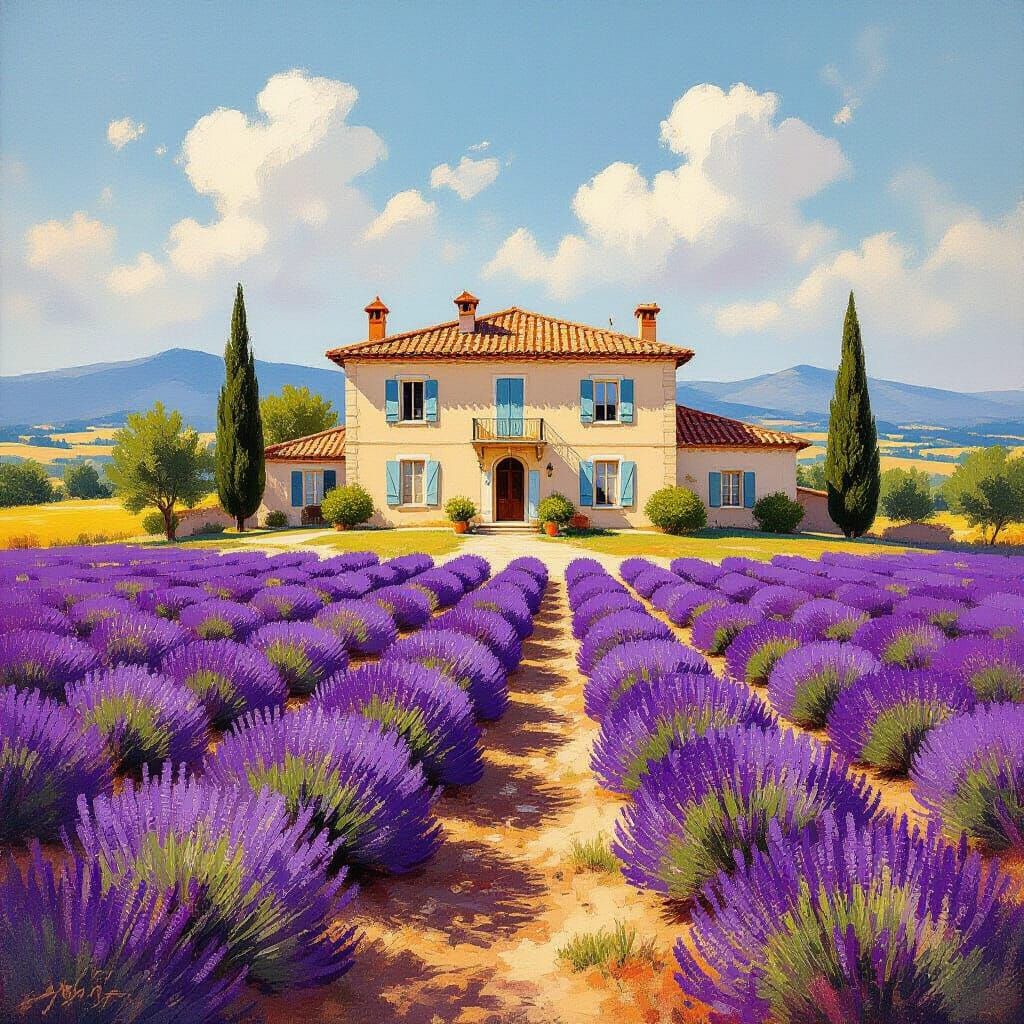 Country House in Provence Lavender Fields Oil Painting
