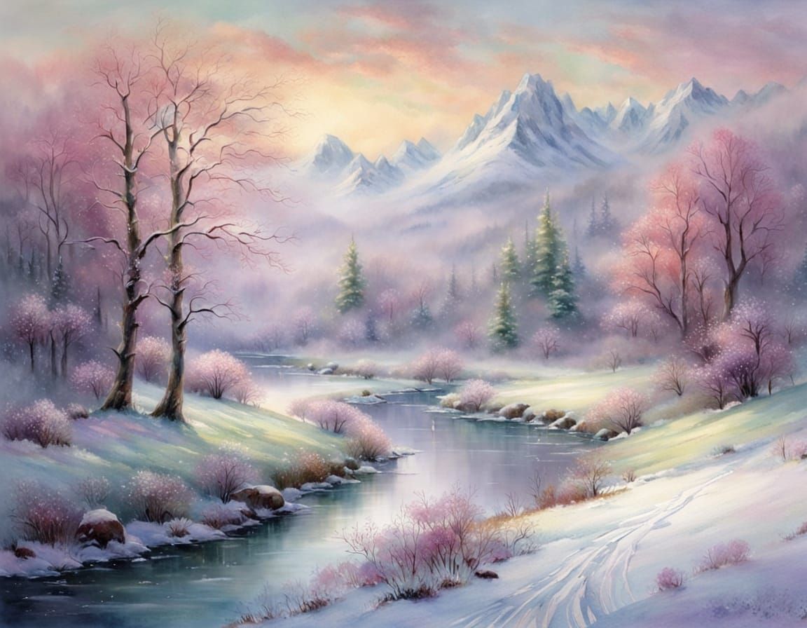 Ethereal Winter Landscape with Spring Bloom